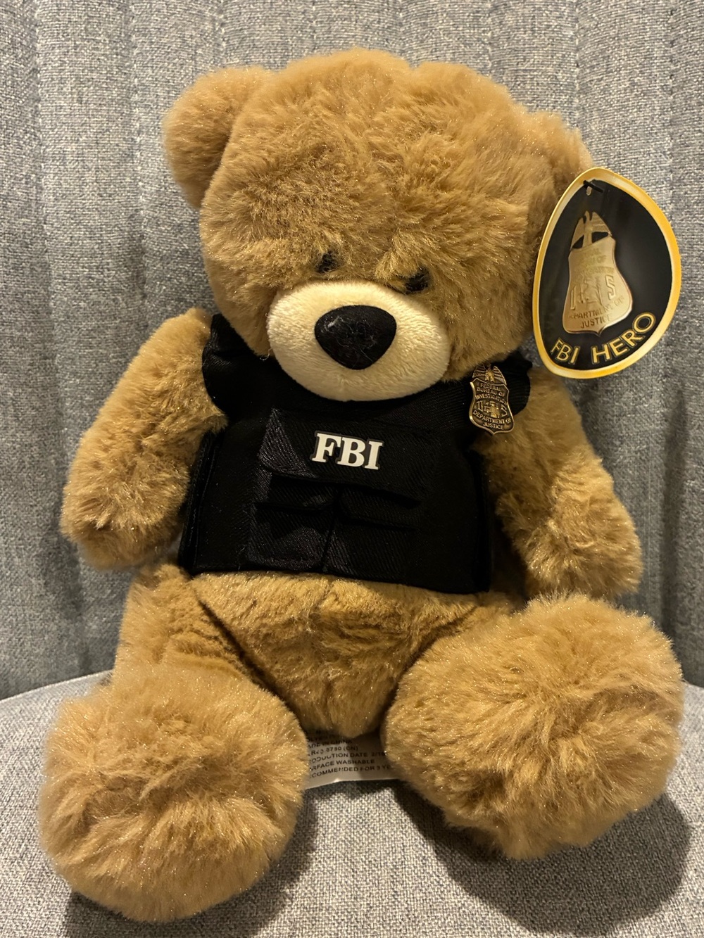 FBI Hero Brown Plush Bear with Vest - Collectible Stuffed Animal